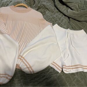Striped Beige and White Knit Set